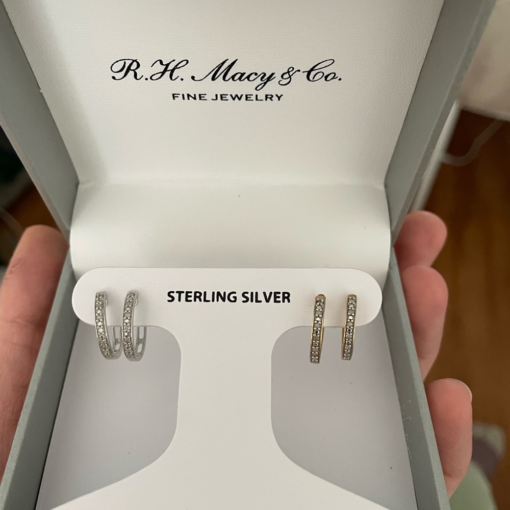 Macy's Silver Minimalist Bar Earrings
